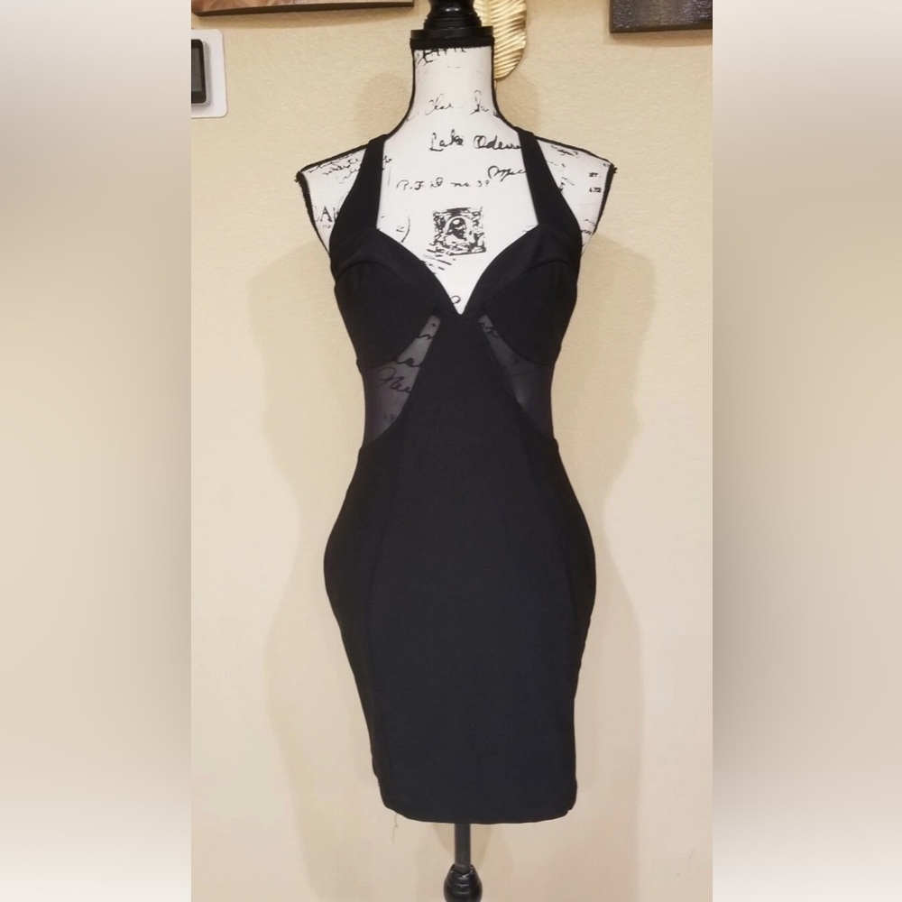 TOBI Elegant Black Sheer Halter Dress Midi Dress Size M NWOT - Picture 2 of 9